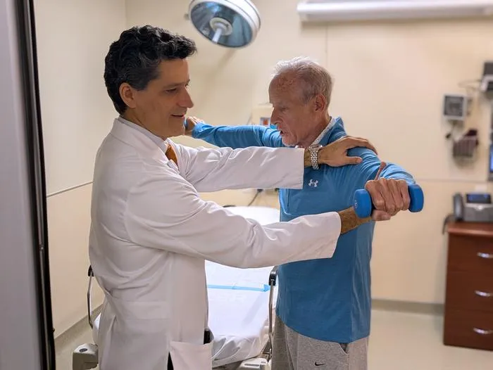 Study senior author Dr. Andres Duarte and transplant candidate Steven McGowan at Northwestern Medicine Organ Transplant Center in Chicago